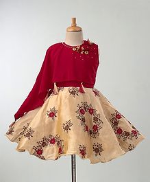 Maalka Flower Print Poncho Style Sleeveless Gazing Dress - Red Maalka Flower Print Poncho Style Sleeveless Gazing Dress - Red