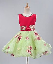 Maalka Flower Applique At Waistline Sleeveless Dress - Green Maalka Flower Applique At Waistline Sleeveless Dress - Green