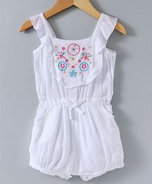 Spring Bunny Butterfly Embroidered Sleeveless Romper - White Spring Bunny Butterfly Embroidered Sleeveless Romper - White