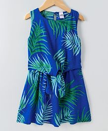 Spring Bunny Leaves Printed Sleeveless Dress - Blue Spring Bunny Leaves Printed Sleeveless Dress - Blue