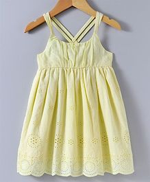 Spring Bunny Flower Embroidered Sleeveless Dress - Yellow Spring Bunny Flower Embroidered Sleeveless Dress - Yellow