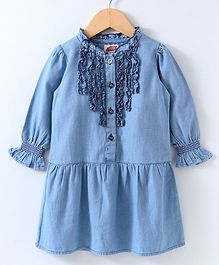 Spring Bunny Solid Frilly Full Sleeves Dress - Blue Spring Bunny Solid Frilly Full Sleeves Dress - Blue