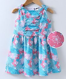 Spring Bunny Flower & Leaves Printed Sleeveless Dress - Blue Spring Bunny Flower & Leaves Printed Sleeveless Dress - Blue