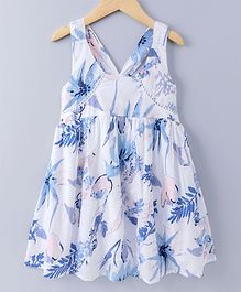 Spring Bunny Flower Print Sleeveless Dress - Blue Spring Bunny Flower Print Sleeveless Dress - Blue