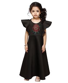 Lilpicks Couture Rose Beads Embellished Short Sleeves Dress - Black Lilpicks Couture Rose Beads Embellished Short Sleeves Dress - Black