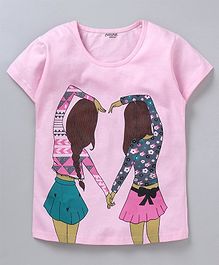 Curlous Short Sleeves Best Friends Print Tee - Pink Curlous Short Sleeves Best Friends Print Tee - Pink