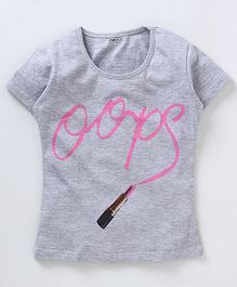 Curlous Short Sleeves Lipstick Print Tee - Grey Curlous Short Sleeves Lipstick Print Tee - Grey