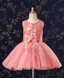 Bluebell Sleeveless Floral Embellished Party Wear Frock - Peach Bluebell Sleeveless Floral Embellished Party Wear Frock - Peach