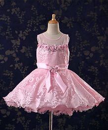 Bluebell Sleeveless Floral Embossed Party Wear Frock - Pink Bluebell Sleeveless Floral Embossed Party Wear Frock - Pink