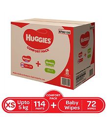 Huggies Wonder Pants Diapers Extra Small Size Combo Pack - 114 Pieces & Huggies Baby Wipes Cucumber & Aloe Vera - 72 Pieces