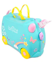 Trunki Una The Unicorn Kids Ride-On Suitcase and Carry-On Luggage With Glittery Stickers - Blue