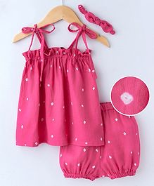 Kapaasa Bandhani Printed Sleeveless Frock With Bloomers & Headband - Light Pink Kapaasa Bandhani Printed Sleeveless Frock With Bloomers & Headband - Light Pink
