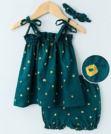 Kapaasa Bandhani Printed Sleeveless Frock With Bloomers & Headband - Green Kapaasa Bandhani Printed Sleeveless Frock With Bloomers & Headband - Green