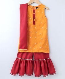 Kapaasa Sleeveless Bandhani Kurta With Sharara & Dupatta - Yellow Kapaasa Sleeveless Bandhani Kurta With Sharara & Dupatta - Yellow
