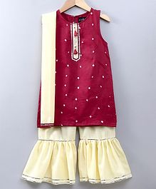 Kapaasa Sleeveless Bandhani Kurta With Sharara & Dupatta - Red Kapaasa Sleeveless Bandhani Kurta With Sharara & Dupatta - Red