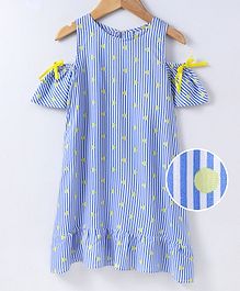 Kapaasa Striped Half Sleeves Cold Shoulder Dress - Blue Kapaasa Striped Half Sleeves Cold Shoulder Dress - Blue