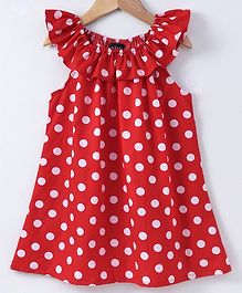 Kapaasa Polka Dot Print Sleeveless Ruffle Dress - Red Kapaasa Polka Dot Print Sleeveless Ruffle Dress - Red