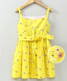 Kapaasa Rose Flower Print Sleeveless Dress With Belt - Yellow Kapaasa Rose Flower Print Sleeveless Dress With Belt - Yellow
