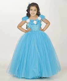 Indian Tutu Sleeveless Flower Decorated Ball Gown - Blue Indian Tutu Sleeveless Flower Decorated Ball Gown - Blue