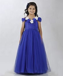 Indian Tutu Sleeveless Flower Decorated Ball Gown - Dark Blue Indian Tutu Sleeveless Flower Decorated Ball Gown - Dark Blue