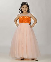 Indian Tutu Sleeveless Flower Decorated Pearl Detailed Gown - Peach Indian Tutu Sleeveless Flower Decorated Pearl Detailed Gown - Peach