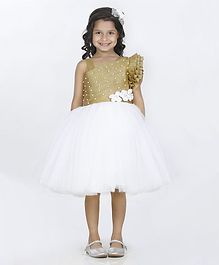 Indian Tutu Sleeveless Pearl Detailed Asymmetrical Neck Dress - Golden Indian Tutu Sleeveless Pearl Detailed Asymmetrical Neck Dress - Golden