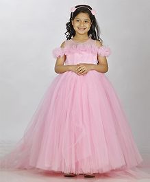 Indian Tutu Short Sleeves Ruffled Front Cold Shoulder Gown - Pink Indian Tutu Short Sleeves Ruffled Front Cold Shoulder Gown - Pink