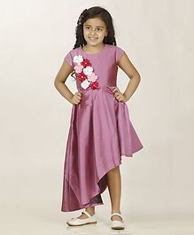 Indian Tutu Short Sleeves Flower Decorated Asymmetrical Hemline Dress - Pink Indian Tutu Short Sleeves Flower Decorated Asymmetrical Hemline Dress - Pink