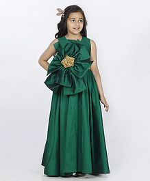 Indian Tutu Sleeveless Big Flower Applique Gown - Green Indian Tutu Sleeveless Big Flower Applique Gown - Green