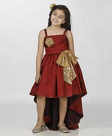 Indian Tutu Sleeveless Glitter Finish Flower & Bow Applique High Low Style Dress - Maroon Indian Tutu Sleeveless Glitter Finish Flower & Bow Applique High Low Style Dress - Maroon