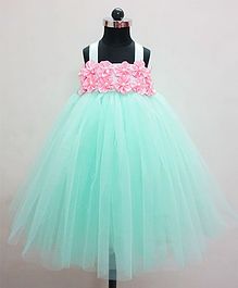 Indian Tutu Sleeveless Flower Decorated Halter Neck Tulle Flare Dress - Green Indian Tutu Sleeveless Flower Decorated Halter Neck Tulle Flare Dress - Green