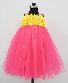 Indian Tutu Sleeveless Ruffled Flower Decorated Tulle Flare Dress - Dark Pink Indian Tutu Sleeveless Ruffled Flower Decorated Tulle Flare Dress - Dark Pink