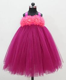 Indian Tutu Sleeveless Ruffled Flower Yoke Halter Neck Dress - Purple Indian Tutu Sleeveless Ruffled Flower Yoke Halter Neck Dress - Purple