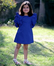 Piccolo Half Sleeves Ruffled Shoulder Dress - Royal Blue Piccolo Half Sleeves Ruffled Shoulder Dress - Royal Blue
