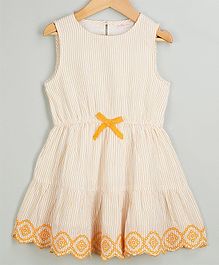 Budding Bees Striped & Embroidered Hem Sleeveless Dress - Off White Budding Bees Striped & Embroidered Hem Sleeveless Dress - Off White