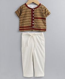 Bodhi Rai Half Sleeves Motif Print Top With Pants - Mustard Bodhi Rai Half Sleeves Motif Print Top With Pants - Mustard