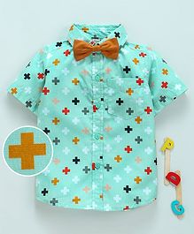 Hugsntugs Half Sleeves Plus Print Shirt With Bow - Green Hugsntugs Half Sleeves Plus Print Shirt With Bow - Green