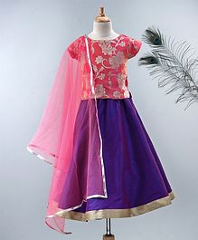 Meringue Floral Brocade Cap Sleeves Choli & Lehenga With Net Dupatta - Pink & Purple Meringue Floral Brocade Cap Sleeves Choli & Lehenga With Net Dupatta - Pink & Purple