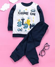 OVS Full Sleeves Game Over Print Night Suit - Navy Blue OVS Full Sleeves Game Over Print Night Suit - Navy Blue