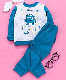 OVS Full Sleeves Robotic Monster Print Night Suit - Blue OVS Full Sleeves Robotic Monster Print Night Suit - Blue