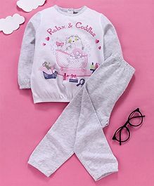 OVS Full Sleeves Relax And Cuddles Print Night Suit - Grey OVS Full Sleeves Relax And Cuddles Print Night Suit - Grey