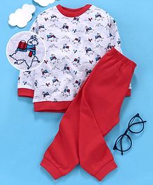 OVS Full Sleeves Sheep Print Night Suit - Red OVS Full Sleeves Sheep Print Night Suit - Red