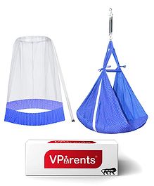 V Parents Infant Baby Swing Cradle With Mosquito Net & Spring - Dark Blue