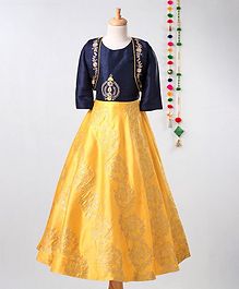 Betty By Tiny Kingdom Creepy Plant Embroidered Sleeveless Gown with Embellished Jacket - Yellow Betty By Tiny Kingdom Creepy Plant Embroidered Sleeveless Gown with Embellished Jacket - Yellow