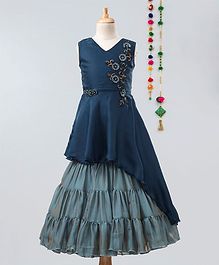 Betty By Tiny Kingdom Floral Embroidered Sleeveless Ruffled Layered Gown - Blue Betty By Tiny Kingdom Floral Embroidered Sleeveless Ruffled Layered Gown - Blue