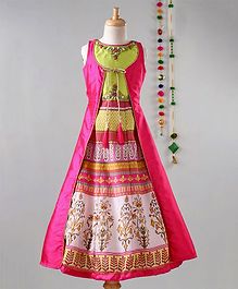 Betty By Tiny Kingdom Sleeveless Motif Print Crystal Decorated Neckline Gown With Attached Jacket - Dark Pink Betty By Tiny Kingdom Sleeveless Motif Print Crystal Decorated Neckline Gown With Attached Jacket - Dark Pink