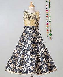 Betty By Tiny Kingdom Sleeveless Floral Foil Print Gown - Grey Betty By Tiny Kingdom Sleeveless Floral Foil Print Gown - Grey