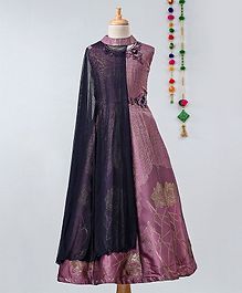 Betty By Tiny Kingdom Sleeveless Rose Foil Print Gown - Purple Betty By Tiny Kingdom Sleeveless Rose Foil Print Gown - Purple