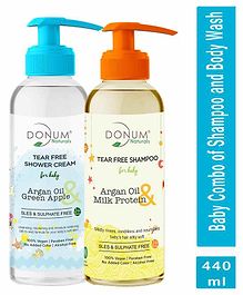 Donum Naturals Baby Combo Pack Of Tear Free Body Wash & Shampoo with Argan Oil Green Apple & Milk Protein sulphate free - Each 220 ml