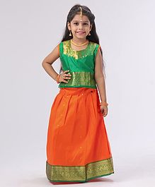 Bhartiya Paridhan Jacquard Design Lehenga Choli Set With Silk Border - Orange Green Bhartiya Paridhan Jacquard Design Lehenga Choli Set With Silk Border - Orange Green